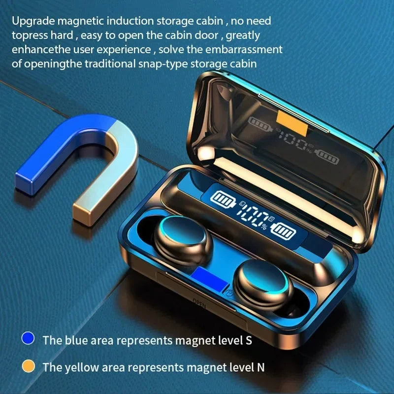 F9 Pro Bluetooth Earbuds with Power Bank Charging Case – Wireless