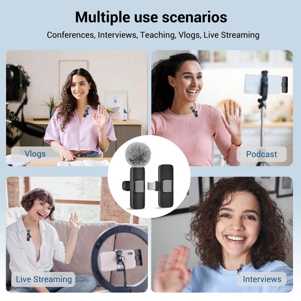 Wireless Lavalier Microphone USB-C – Plug & Play, Noise Cancelling