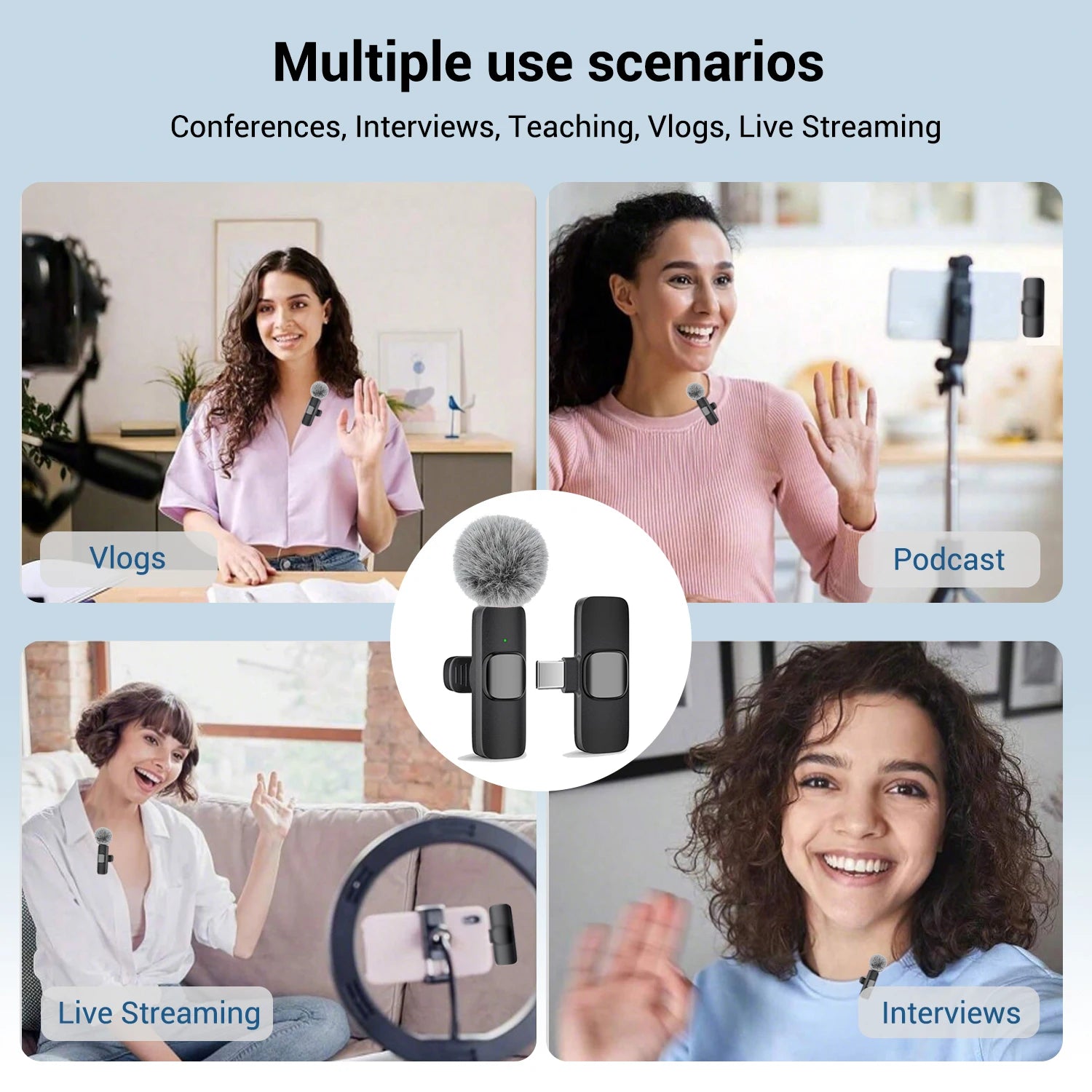 Wireless Lavalier Microphone USB-C – Plug & Play, Noise Cancelling